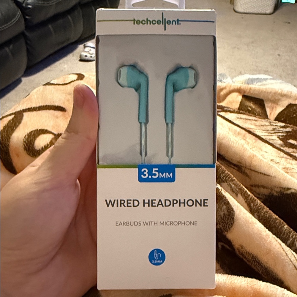 Blue Wired Earbud Headphones with Microphone